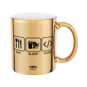 Eat Sleep Code, Mug ceramic, gold mirror, 330ml