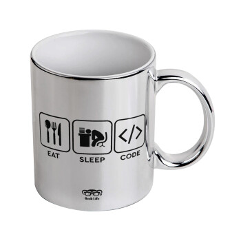 Eat Sleep Code, Mug ceramic, silver mirror, 330ml
