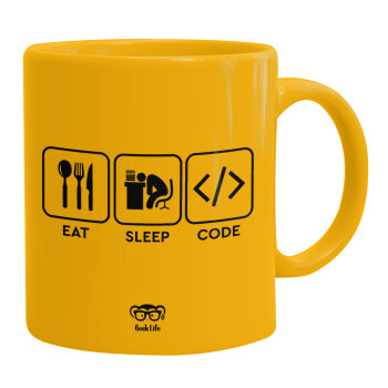 Eat Sleep Code, Ceramic coffee mug yellow, 330ml (1pcs)