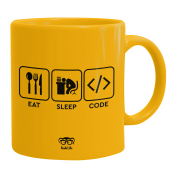 Eat Sleep Code, Ceramic coffee mug yellow, 330ml