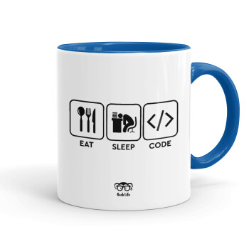 Eat Sleep Code, Mug colored blue, ceramic, 330ml