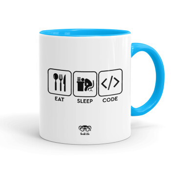 Eat Sleep Code, Mug colored light blue, ceramic, 330ml