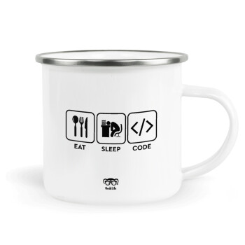Eat Sleep Code, Metallic enamel cup white 360ml