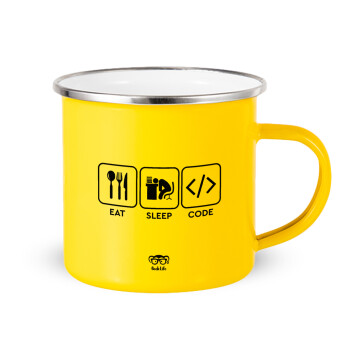 Eat Sleep Code, Yellow Enamel Metallic Cup 360ml