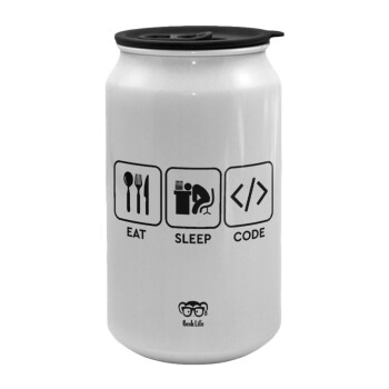Eat Sleep Code, Κούπα ταξιδιού μεταλλική με καπάκι (tin-can) 500ml