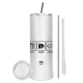 Eat Sleep Code, Tumbler stainless steel 600ml, with metal straw & cleaning brush