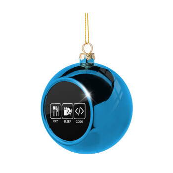 Eat Sleep Code, Blue Christmas tree ball ornament 8cm