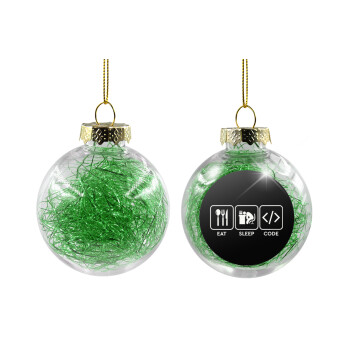 Eat Sleep Code, Χριστουγεννιάτικη μπάλα δένδρου διάφανη με πράσινο γέμισμα 8cm