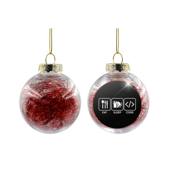 Eat Sleep Code, Χριστουγεννιάτικη μπάλα δένδρου διάφανη με κόκκινο γέμισμα 8cm