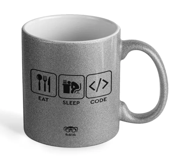 Eat Sleep Code — Silver glitter mug that sparkles, ceramic, 330ml