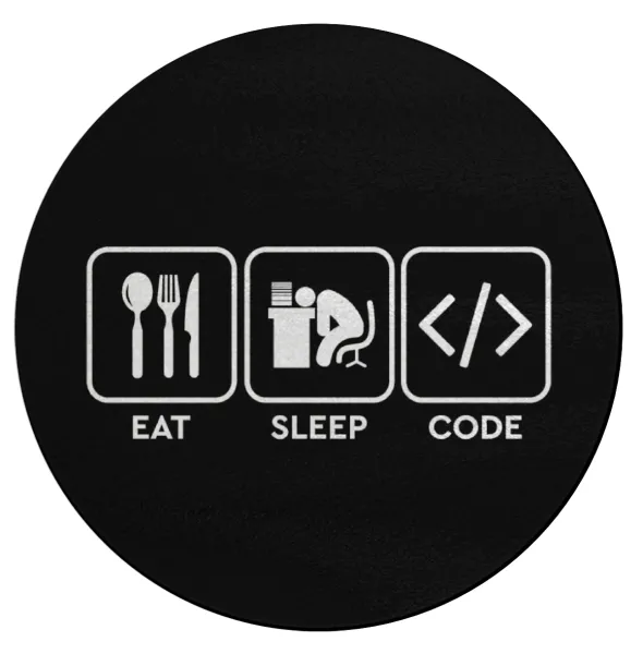 Eat Sleep Code — Round glass cutting board (30cm)