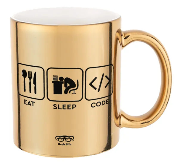 Eat Sleep Code — Κούπα κεραμική, χρυσή καθρέπτης, 330ml