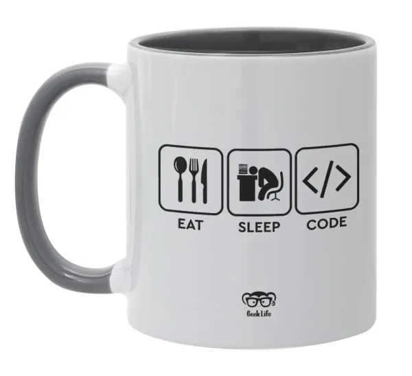 Eat Sleep Code — Κούπα χρωματιστή γκρι, κεραμική, 330ml