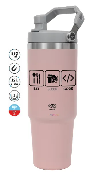 Eat Sleep Code — PINK Travel Tumbler with Handle 890ml
