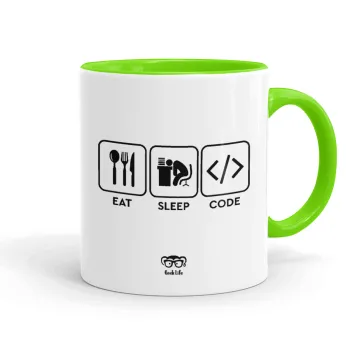 Eat Sleep Code, Κούπα χρωματιστή βεραμάν, κεραμική, 330ml