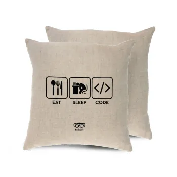 Eat Sleep Code, Μαξιλάρι καναπέ ΛΙΝΟ 40x40cm περιέχεται το  γέμισμα