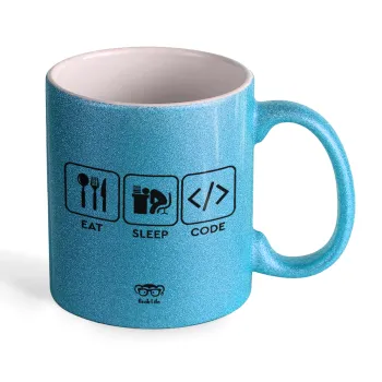 Eat Sleep Code, Κούπα Σιέλ Glitter που γυαλίζει, κεραμική, 330ml