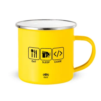 Eat Sleep Code, Yellow Enamel Metallic Cup 360ml