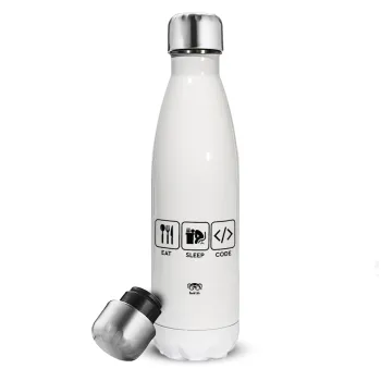Eat Sleep Code, Metal mug thermos White (Stainless steel), double wall, 500ml