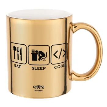 Eat Sleep Code, Mug ceramic, gold mirror, 330ml