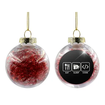 Eat Sleep Code, Transparent Christmas tree ball ornament with red filling 8cm