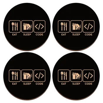 Eat Sleep Code, ΣΕΤ x4 Σουβέρ ξύλινα στρογγυλά plywood (9cm)
