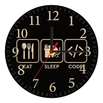 Eat Sleep Code, Ρολόι τοίχου ξύλινο plywood (20cm)