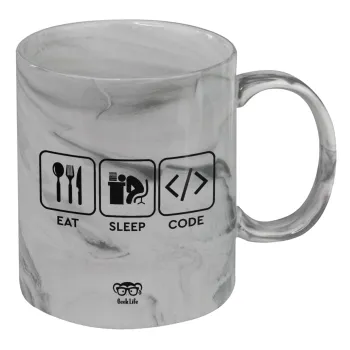 Eat Sleep Code, Κούπα κεραμική, marble style (μάρμαρο), 330ml