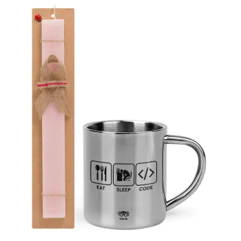 Eat Sleep Code, Easter Set, metallic thermal cup (300ml) & aromatic flat Easter candle (30cm) (PINK)