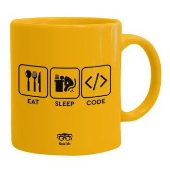 Eat Sleep Code, Ceramic coffee mug yellow, 330ml