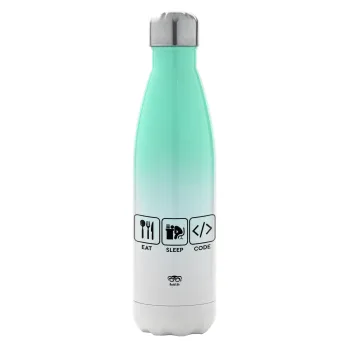 Eat Sleep Code, Μεταλλικό παγούρι θερμός Πράσινο/Λευκό (Stainless steel), διπλού τοιχώματος, 500ml