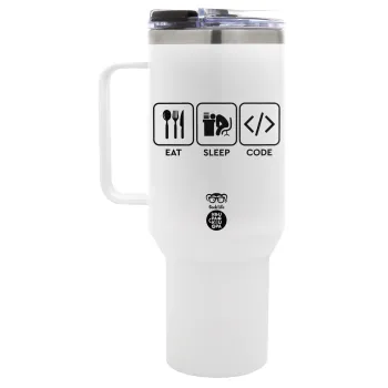 Eat Sleep Code, Mega Tumbler με καπάκι, διπλού τοιχώματος (θερμό) 1,2L