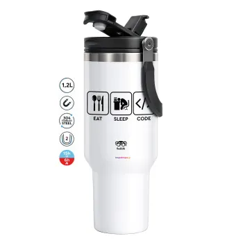 Eat Sleep Code, Mega Stainless steel Tumbler with lid, double wall 1,2L