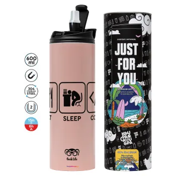 Eat Sleep Code, Tumbler stainless steel PINK 600ml