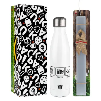 Eat Sleep Code, Easter candle, metallic white thermos bottle (500ml) & aromatic flat candle (30cm) (GRAY)