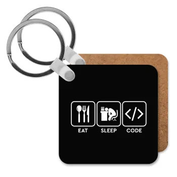 Eat Sleep Code, Μπρελόκ Ξύλινο τετράγωνο MDF