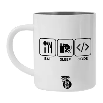 Eat Sleep Code, BIG Mug Stainless steel double wall (450ml, White)