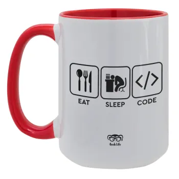 Eat Sleep Code, Κούπα Mega 15oz, κεραμική Κόκκινη, 450ml