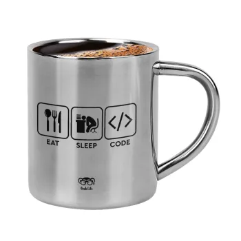 Eat Sleep Code, Double-wall metal cup for espresso (220ml)