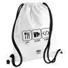 Τσάντα πλάτης πουγκί GYMBAG λευκή, με τσέπη (40x48cm) & χονδρά κορδόνια