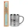 Easter Set, metallic thermal cup (300ml) & aromatic flat Easter candle (30cm) (TURQUOISE)