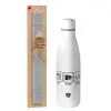 Easter Set, metallic stainless thermos bottle (500ml) & scented flat Easter candle (30cm) (GRAY)