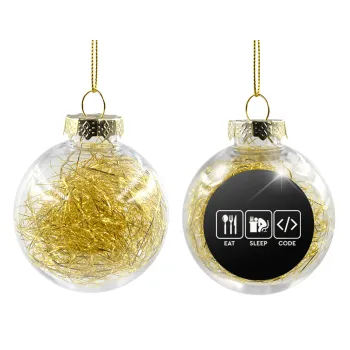 Eat Sleep Code, Transparent Christmas tree ball ornament with gold filling 8cm