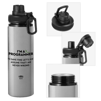 I’m a programmer Save time, Metallic water bottle with safety cap, 850ml aluminum