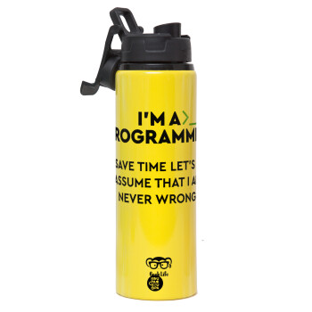 I’m a programmer Save time, Metallic water bottle with safety lid, 850ml aluminum