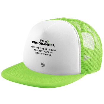 I’m a programmer Save time, Καπέλο Soft Trucker με Δίχτυ Πράσινο/Λευκό