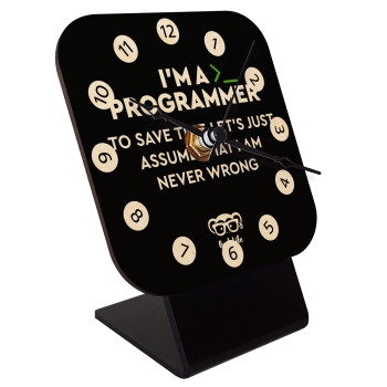 I’m a programmer Save time, Επιτραπέζιο ρολόι σε φυσικό ξύλο (10cm)