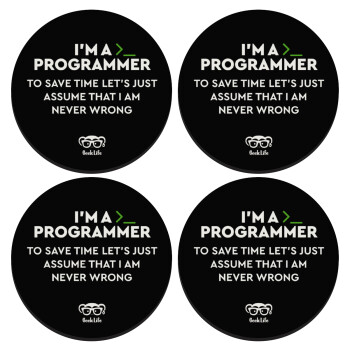 I’m a programmer Save time, SET of 4 round wooden coasters (9cm)