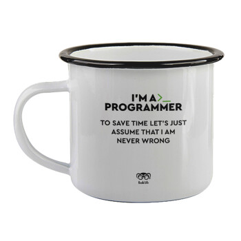 I’m a programmer Save time, Κούπα εμαγιέ με μαύρο χείλος 360ml