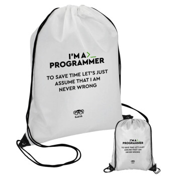 I’m a programmer Save time, Τσάντα πουγκί με μαύρα κορδόνια (1 τεμάχιο)